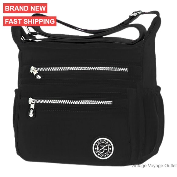 Waterproof Nylon Crossbody Bag Multi Pocket Messenger Purse Travel - Picture 1 of 7